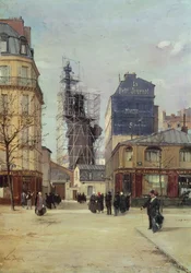 Die Freiheitsstatue von Bartholdi in der Werkstatt der Gayet-Gießerei, Rue de Chazelles, vor ihrer Abreise nach New York, 1883